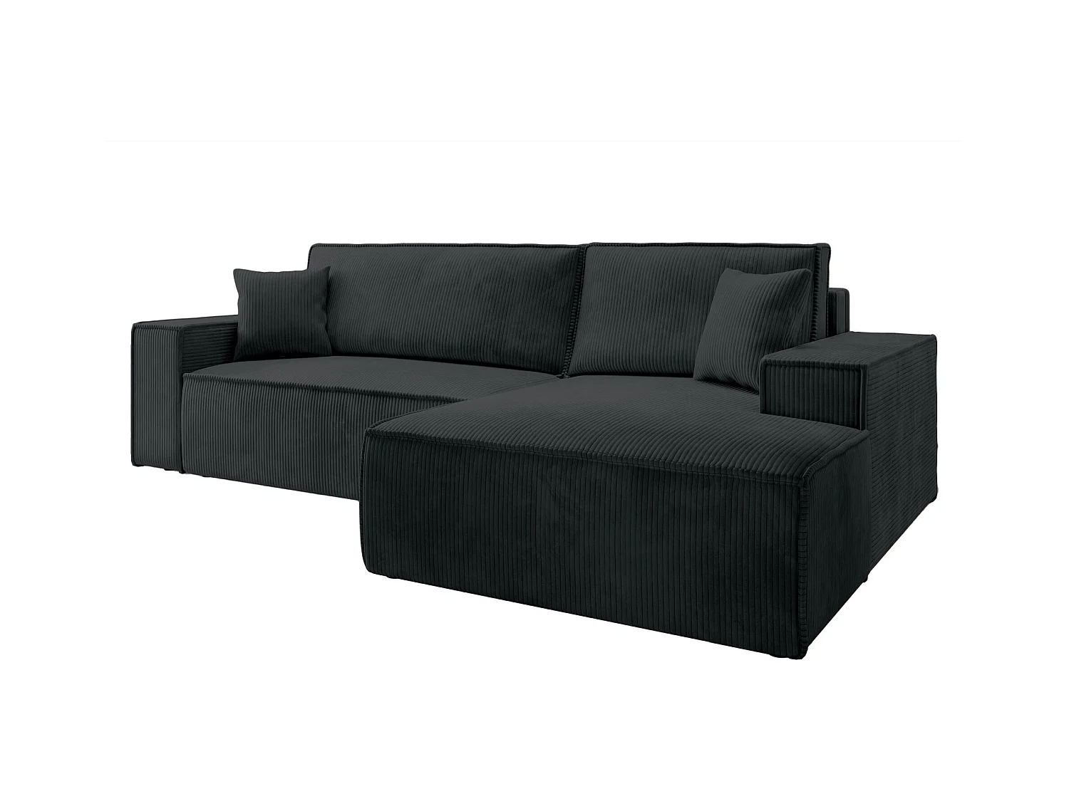 Canapé d'angle en forme de L avec fonction de couchage - en velours côtelé - noir- côté droit- FARESE NEW