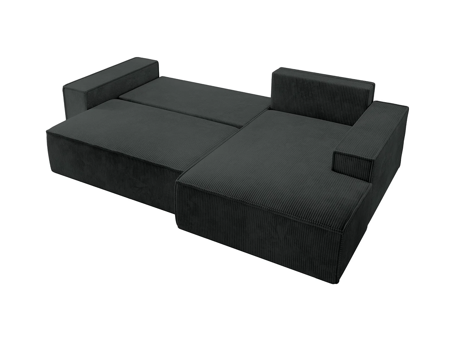 Canapé d'angle en forme de L avec fonction de couchage - en velours côtelé - noir- côté droit- FARESE NEW