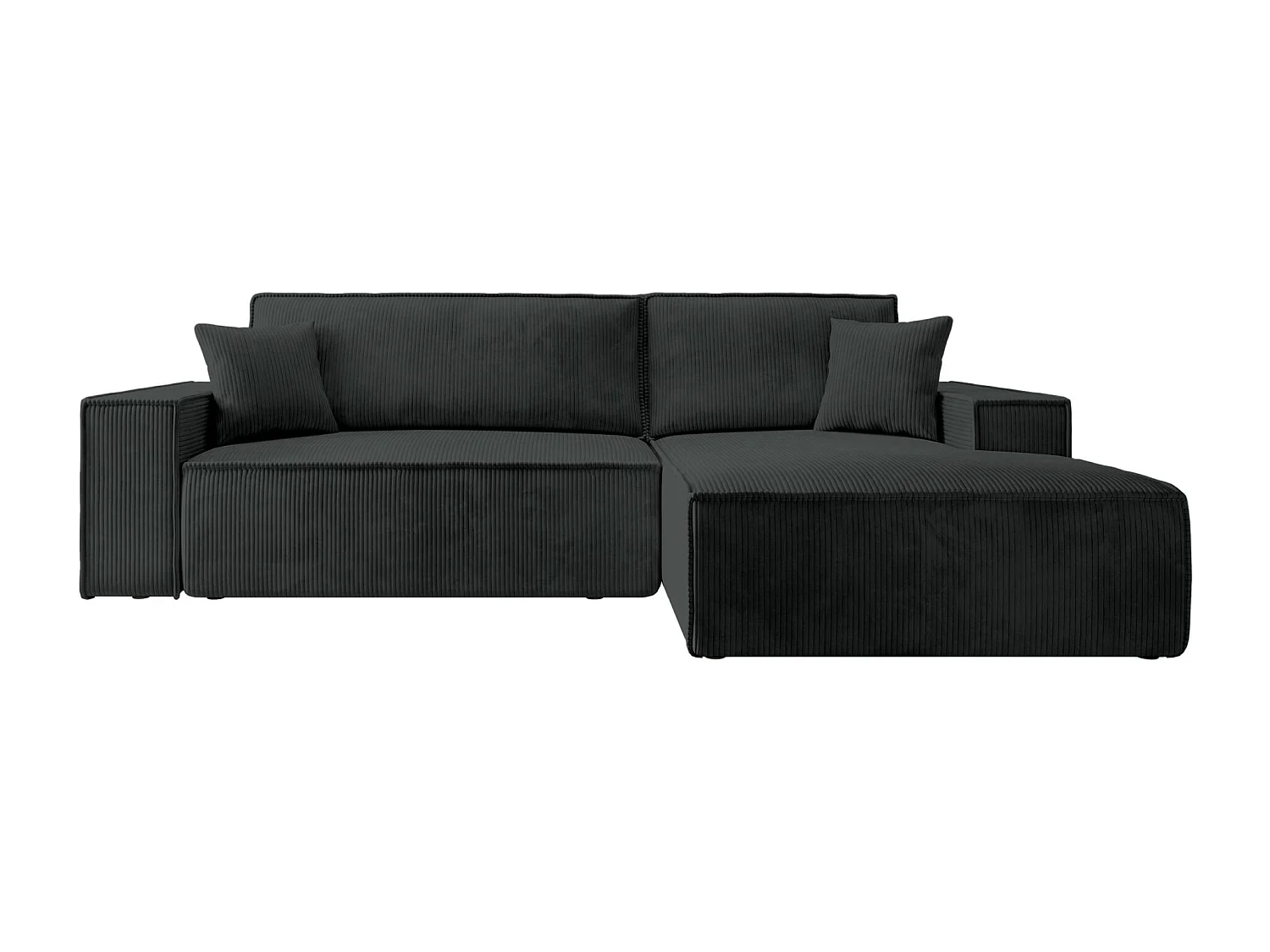 Canapé d'angle en forme de L avec fonction de couchage - en velours côtelé - noir- côté droit- FARESE NEW