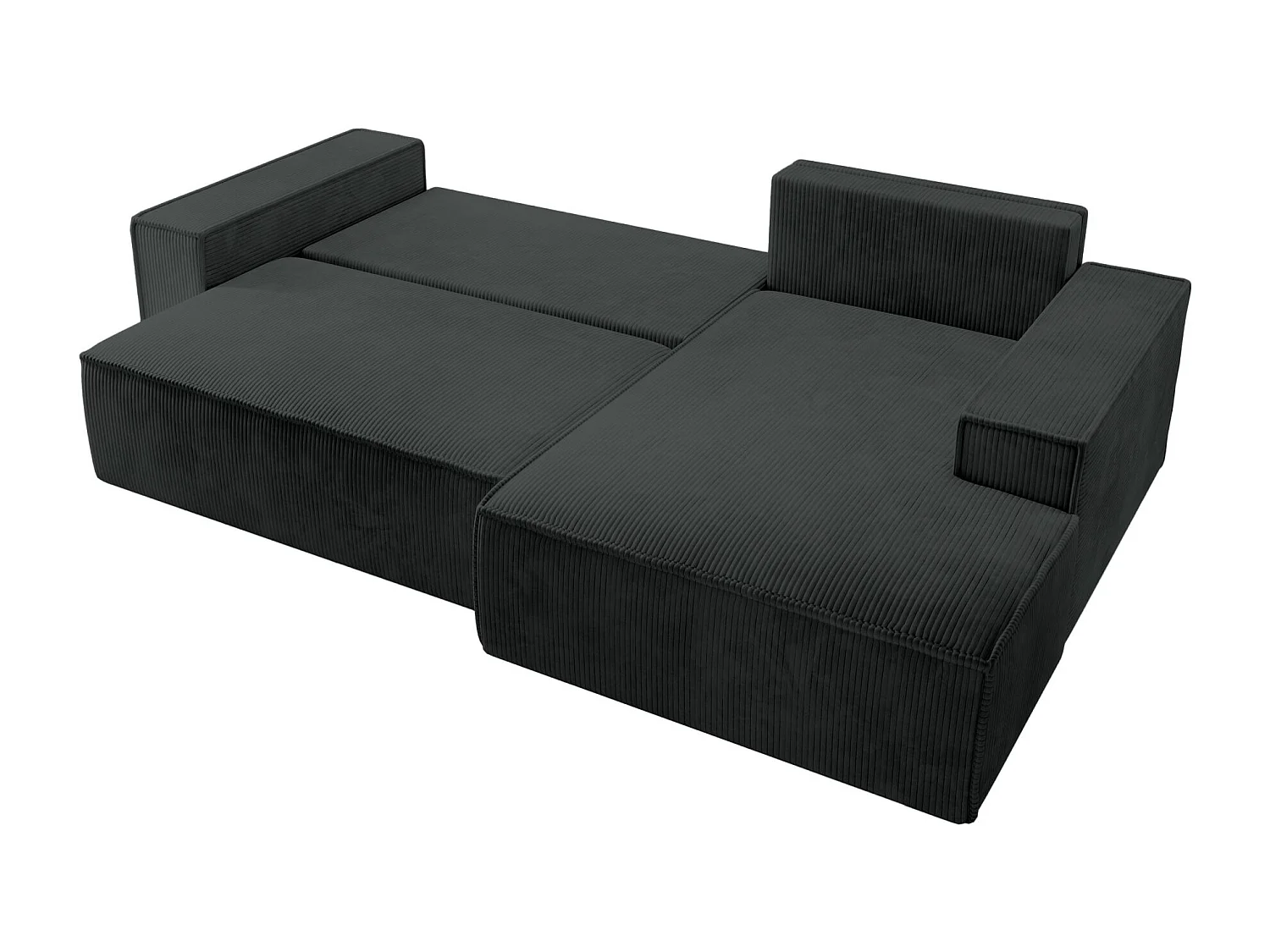 Canapé d'angle en forme de L avec fonction de couchage - en velours côtelé - noir- côté droit- FARESE NEW
