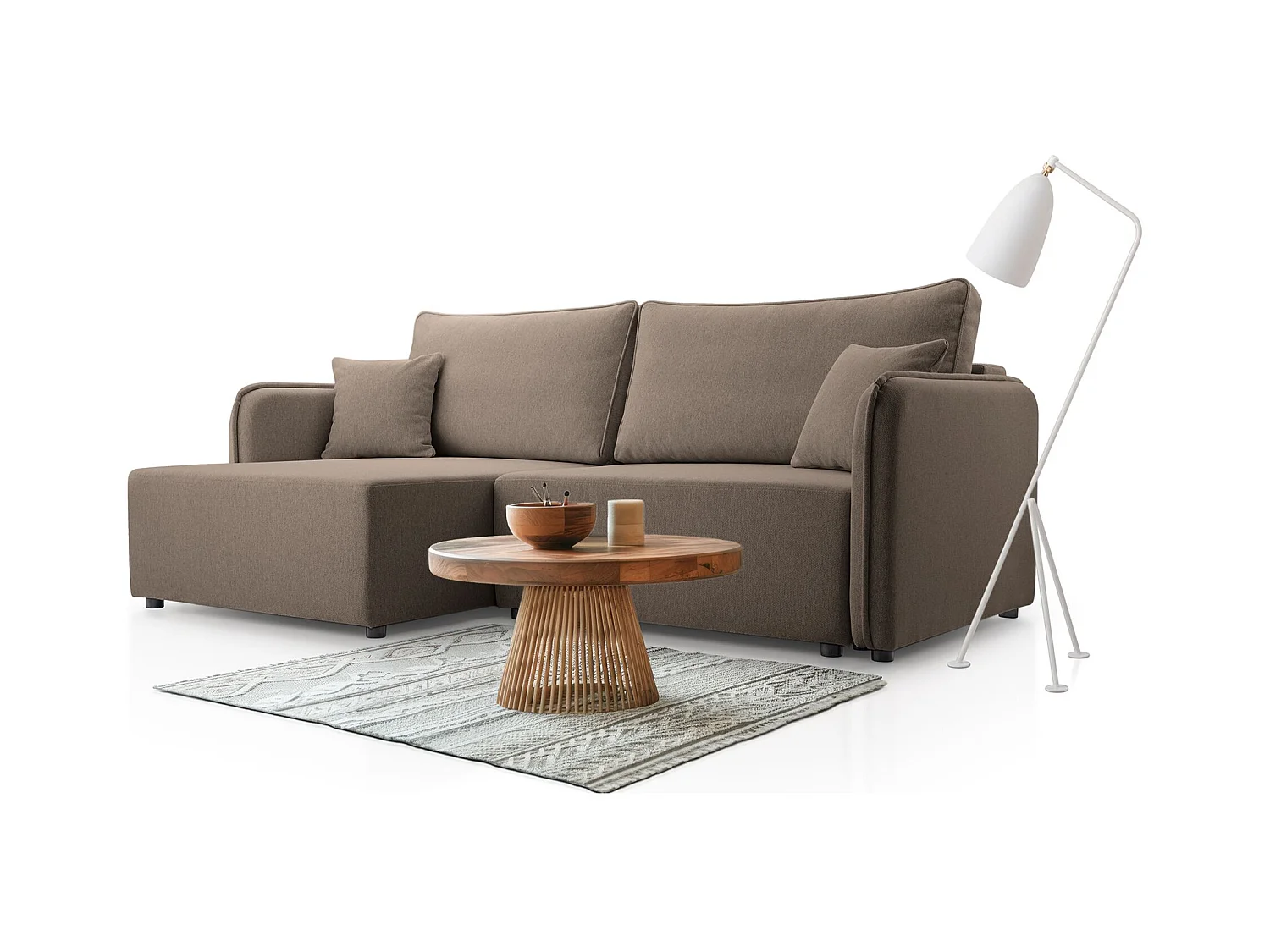 Ecksofa mit Schlaffunktion - Bettkasten - hellbraun - links - KASSIAN