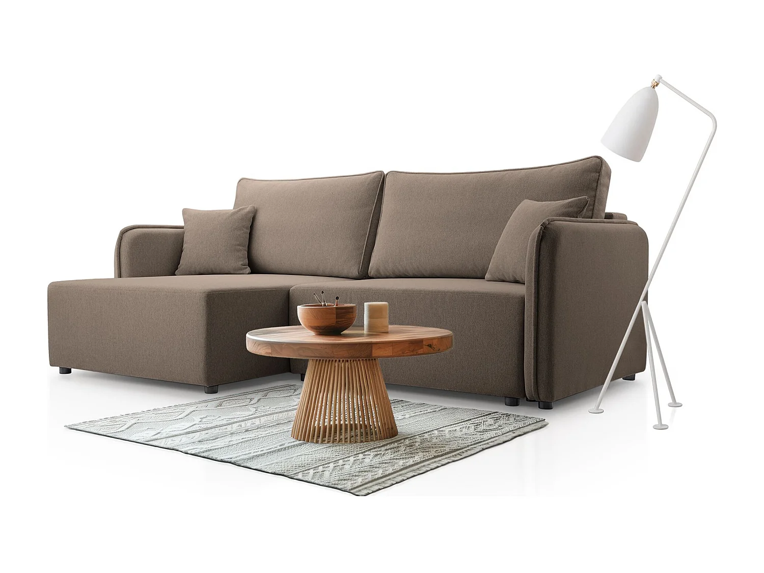 Canapé d'angle convertible – marron clair – côté gauche – KASSIAN