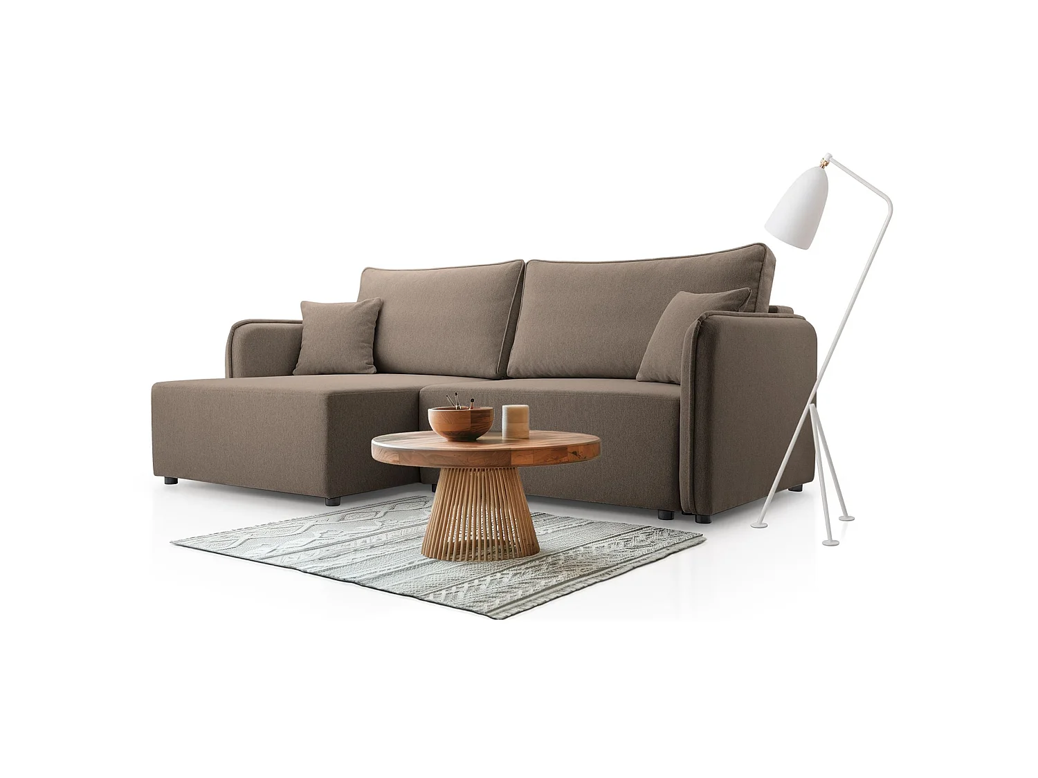 Canapé d'angle convertible 3 places en tissu marron KASSIAN