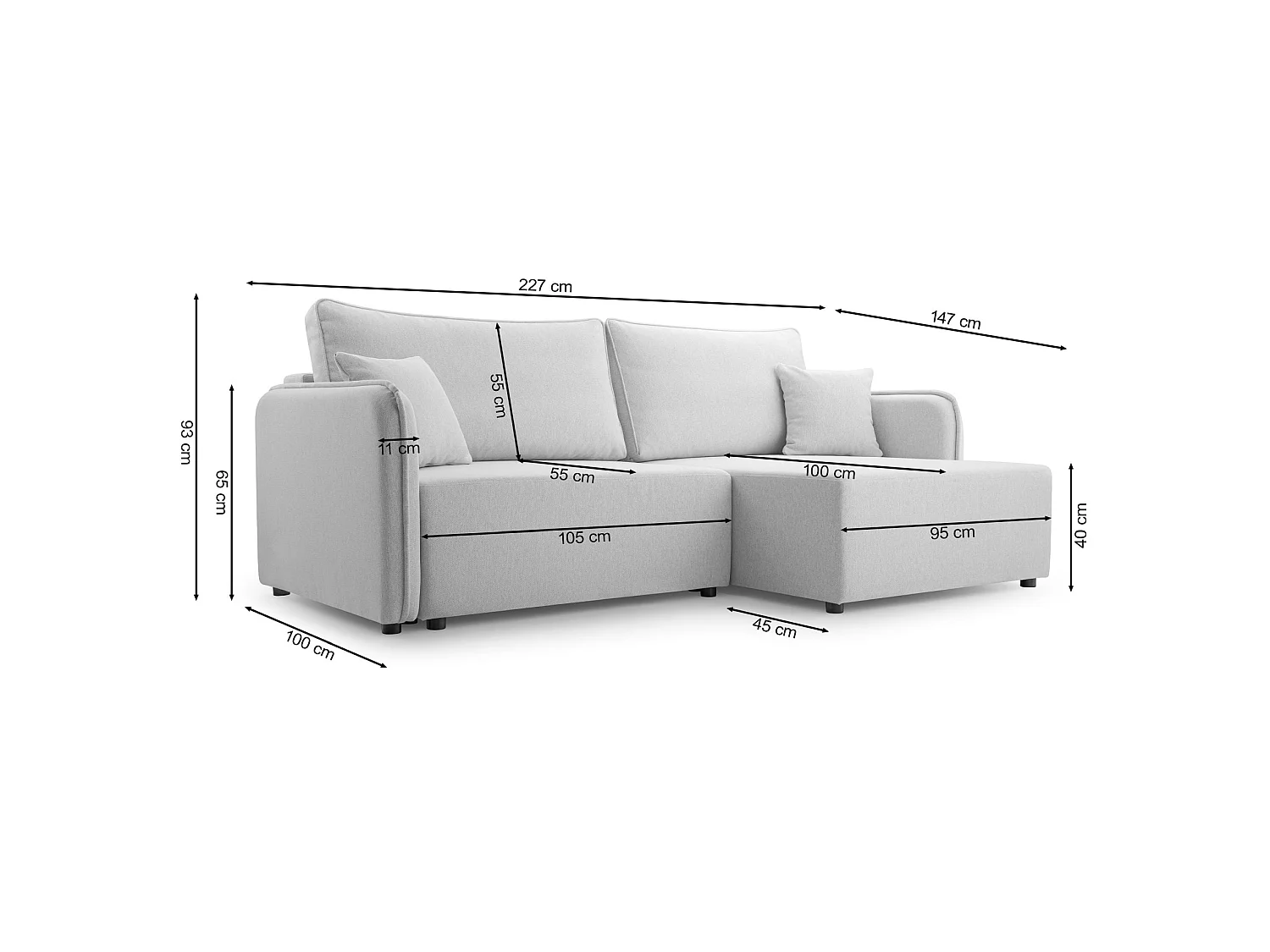 Canapé d'angle convertible 3 places en tissu marron KASSIAN