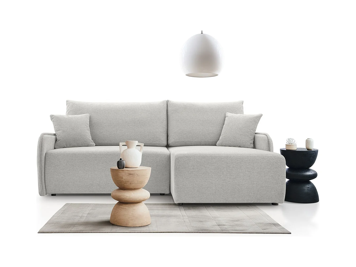 Ecksofa mit Schlaffunktion - Chenille - graubeige - rechts - NETARRO