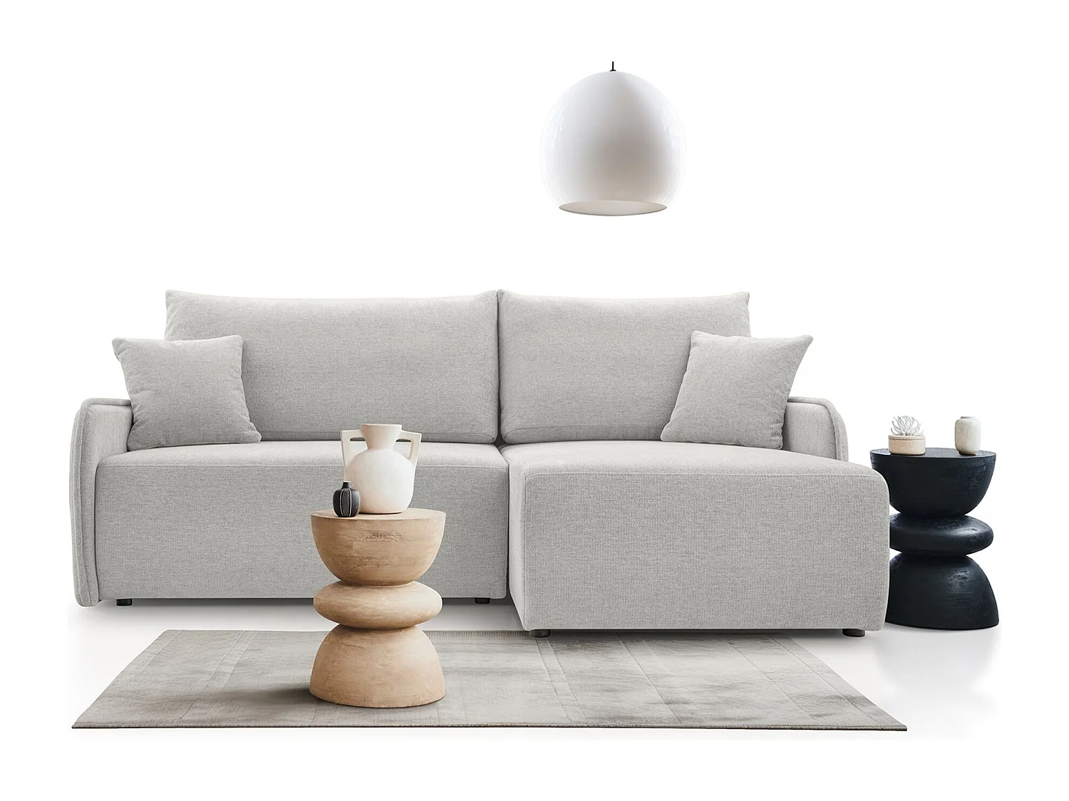 Ecksofa mit Schlaffunktion - Chenille - graubeige - rechts - NETARRO