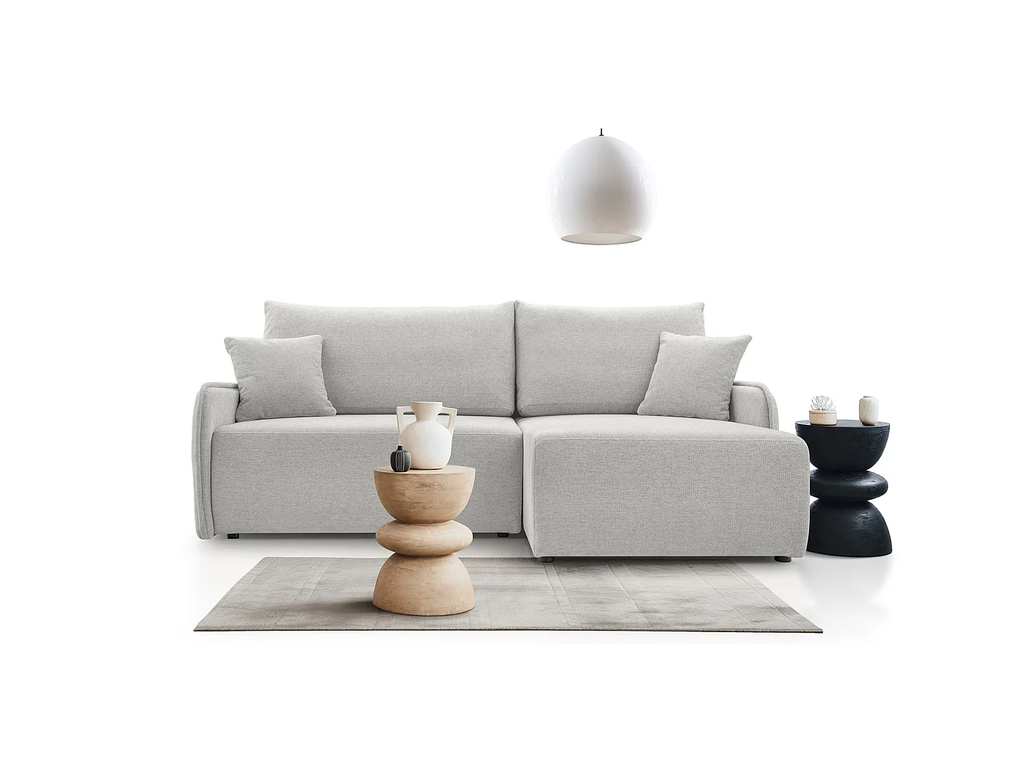 Canapé d'angle convertible 3 places en tissu chenille beige