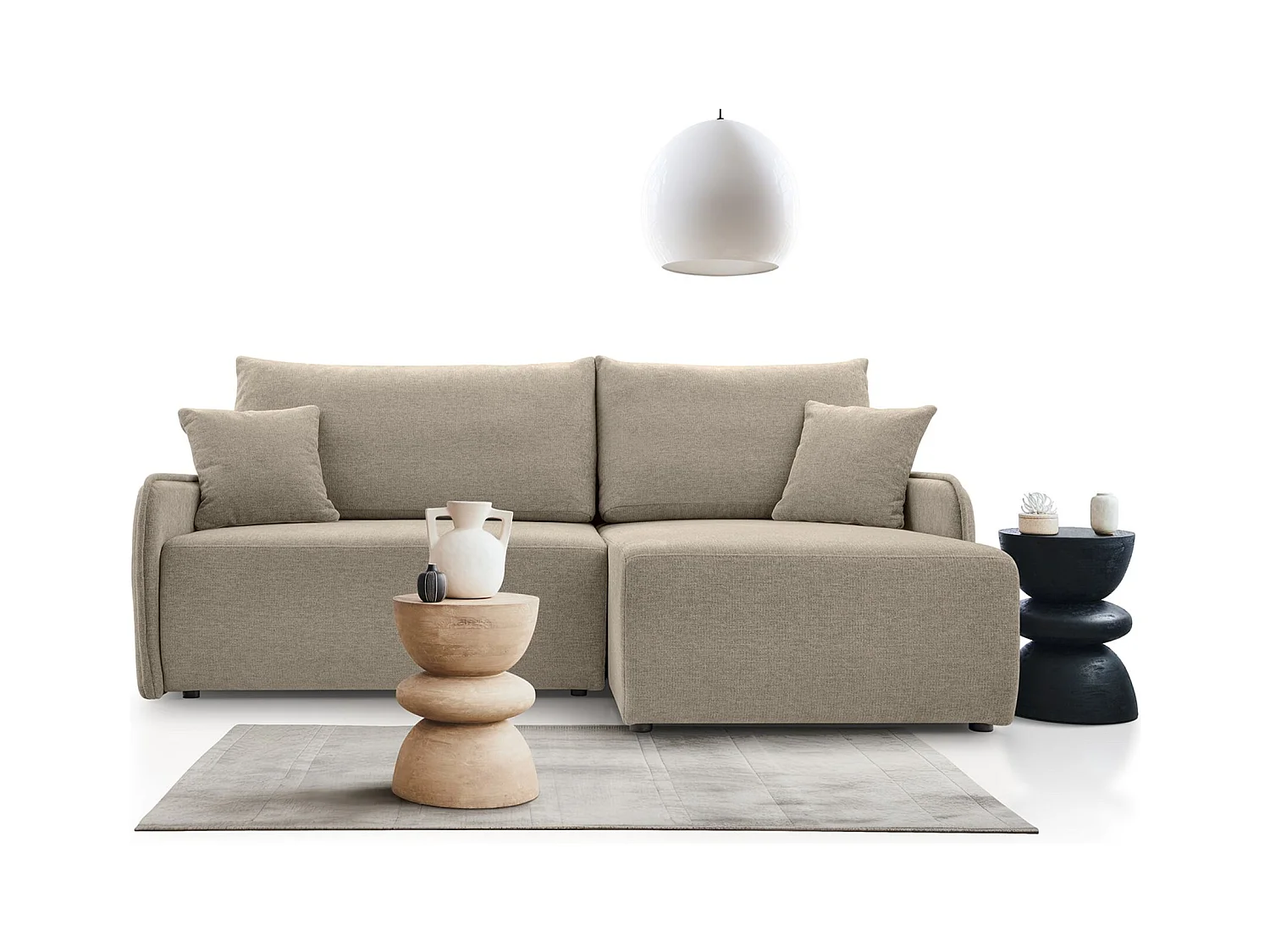 Ecksofa mit Schlaffunktion - Chenille - dunkelbeige - rechts - NETARRO