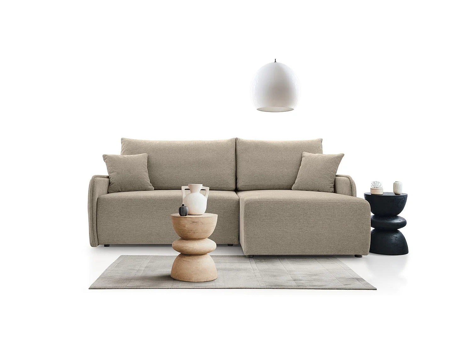 Canapé d'angle convertible 3 places en tissu chenille beige NETARRO