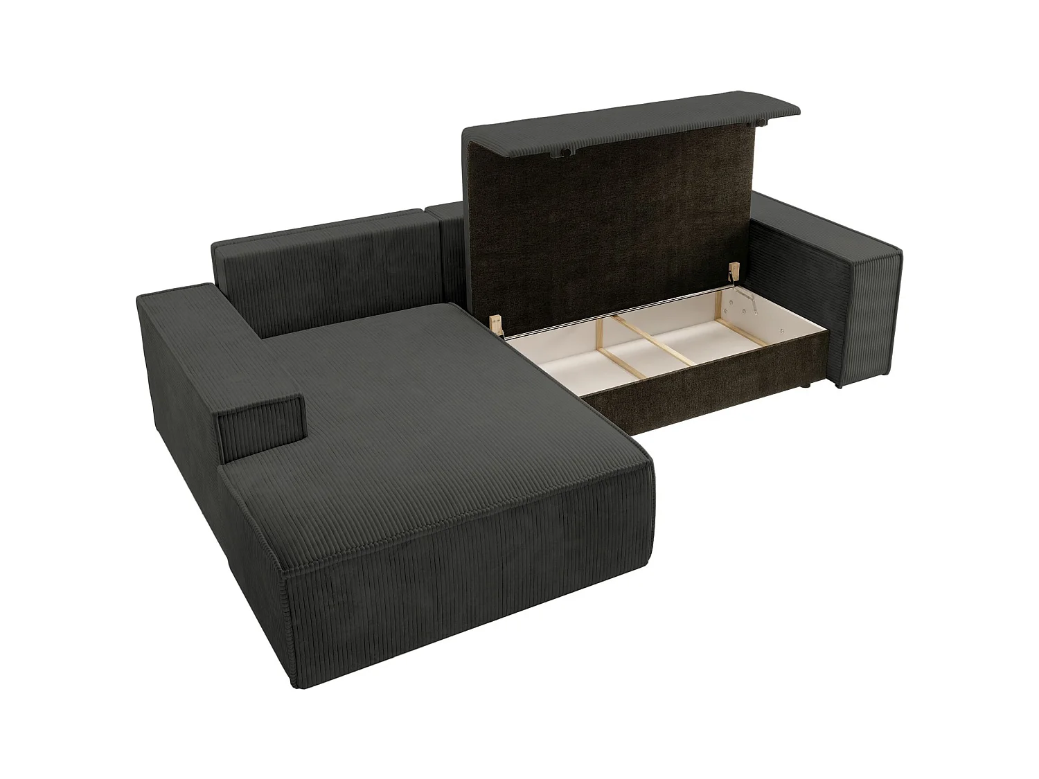 Canapé d'angle en forme de L avec fonction de couchage - en velours côtelé - gris foncé- côté gauche - FARESE NEW