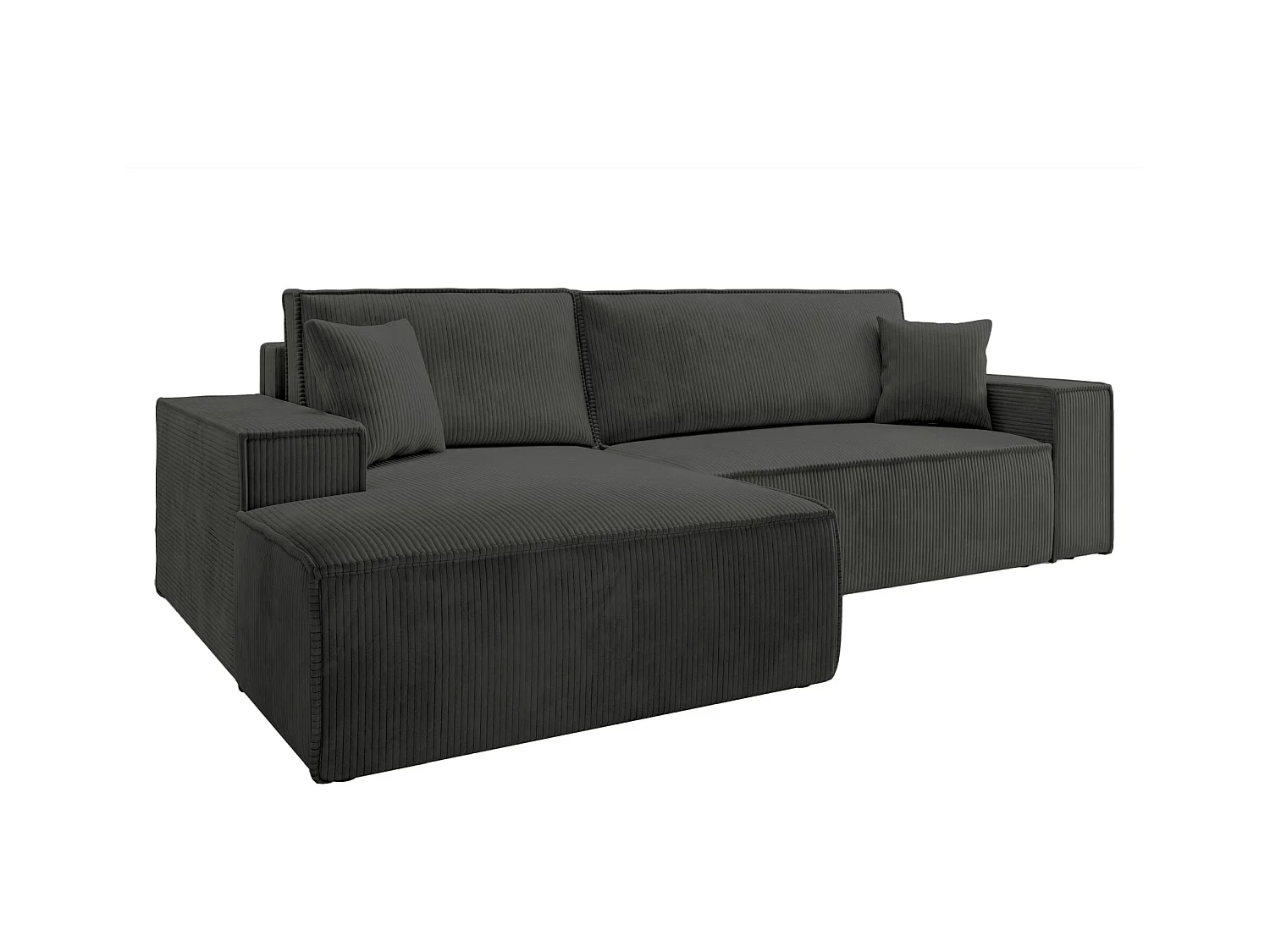 Canapé d'angle en forme de L avec fonction de couchage - en velours côtelé - gris foncé- côté gauche - FARESE NEW