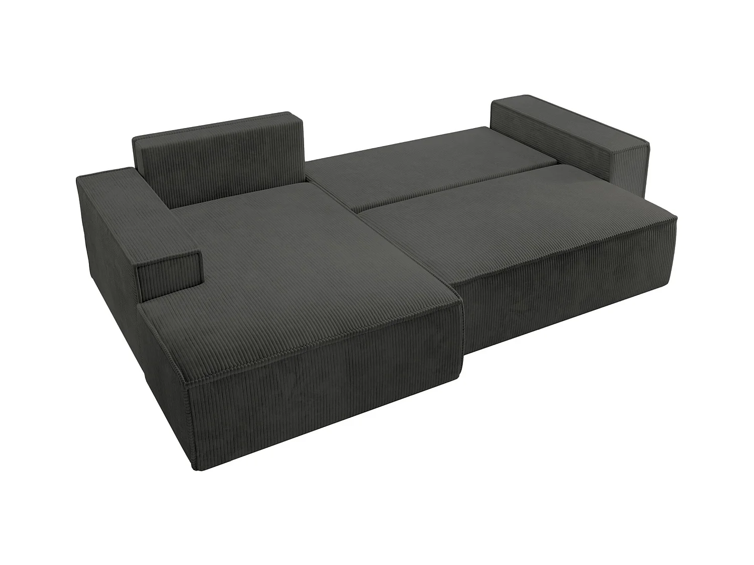 Canapé d'angle en forme de L avec fonction de couchage - en velours côtelé - gris foncé- côté gauche - FARESE NEW