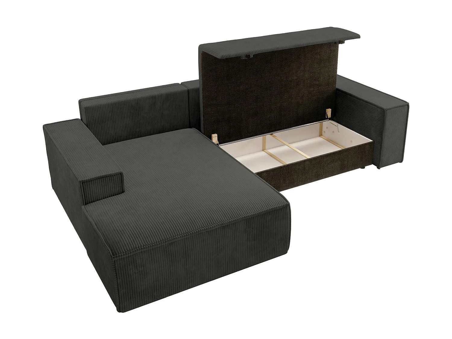 Canapé d'angle en forme de L avec fonction de couchage - en velours côtelé - gris foncé- côté gauche - FARESE NEW