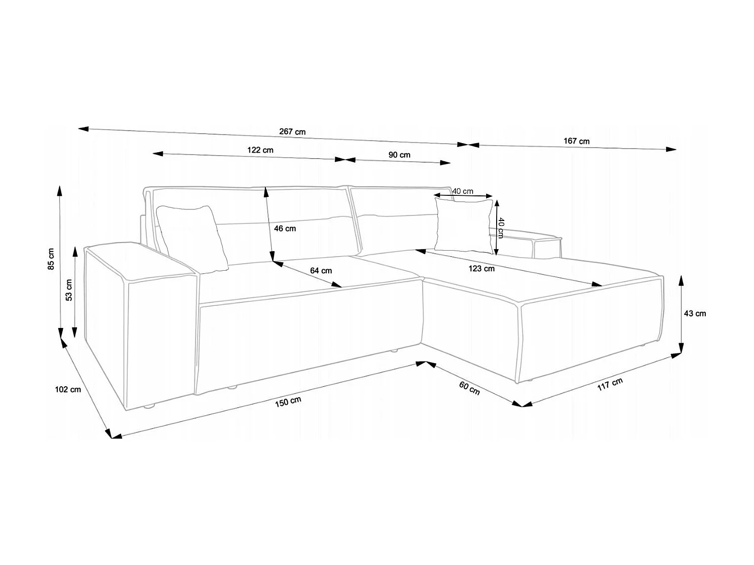 Canapé d'angle en forme de L avec fonction de couchage - en velours côtelé - gris foncé- côté gauche - FARESE NEW