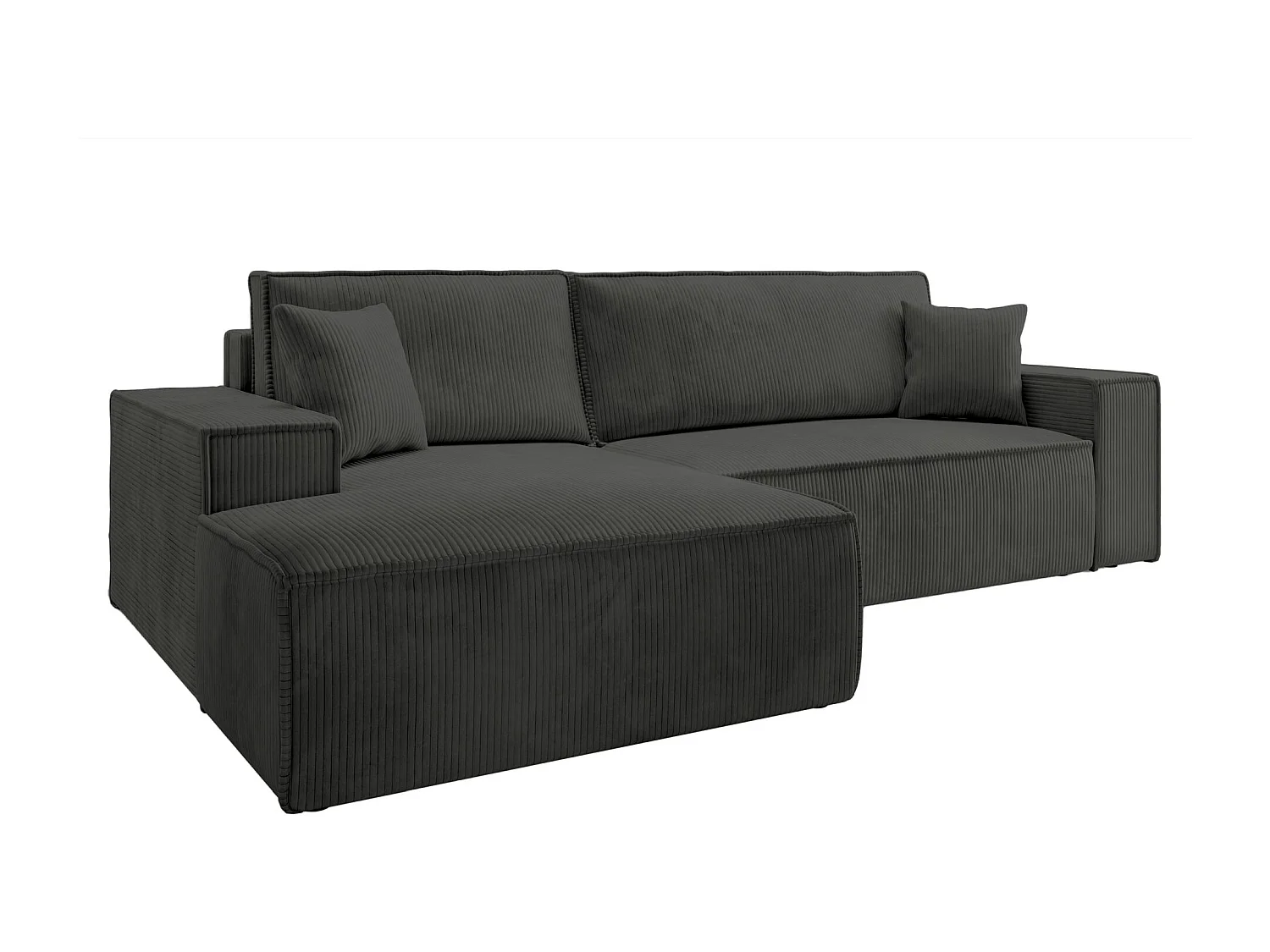Canapé d'angle en forme de L avec fonction de couchage - en velours côtelé - gris foncé- côté gauche - FARESE NEW