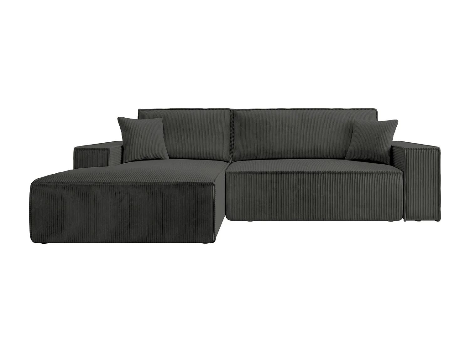 Canapé d'angle en forme de L avec fonction de couchage - en velours côtelé - gris foncé- côté gauche - FARESE NEW
