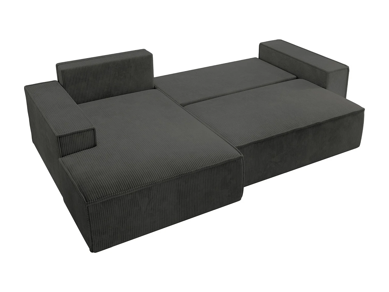 Canapé d'angle en forme de L avec fonction de couchage - en velours côtelé - gris foncé- côté gauche - FARESE NEW