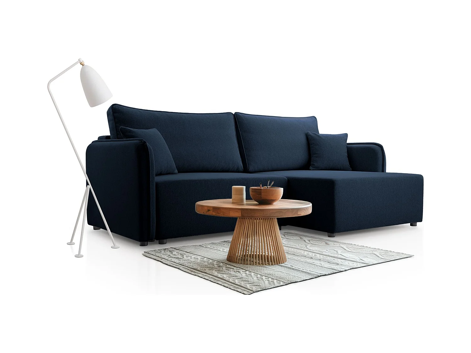 Canapé d'angle convertible – bleu marine – côté droit – KASSIAN