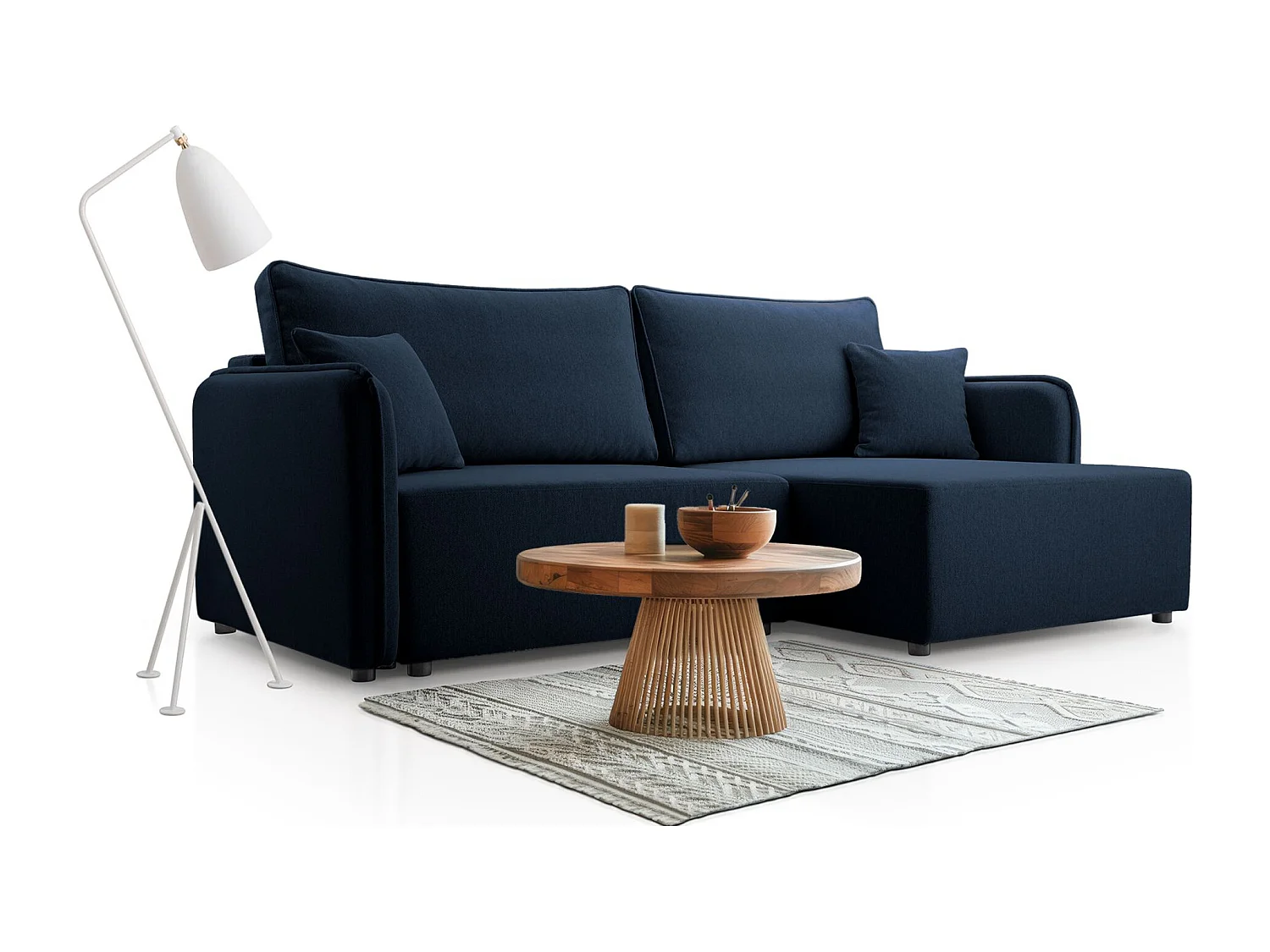 Canapé d'angle convertible – bleu marine – côté droit – KASSIAN