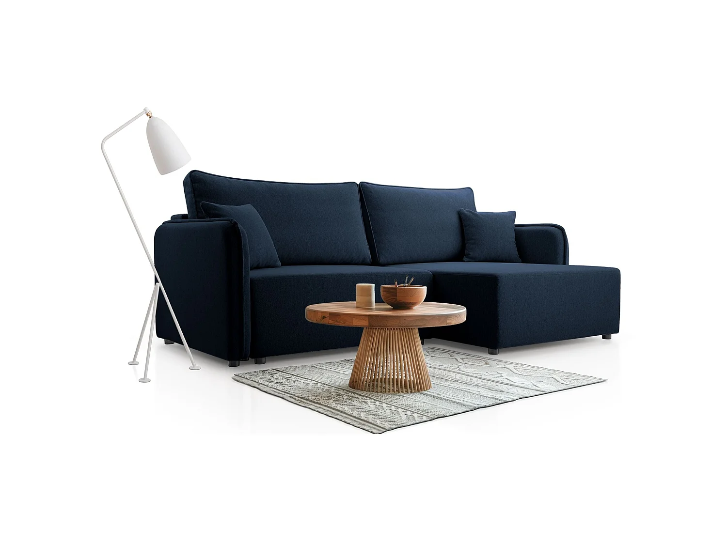 Canapé d'angle convertible 3 places en tissu bleu KASSIAN