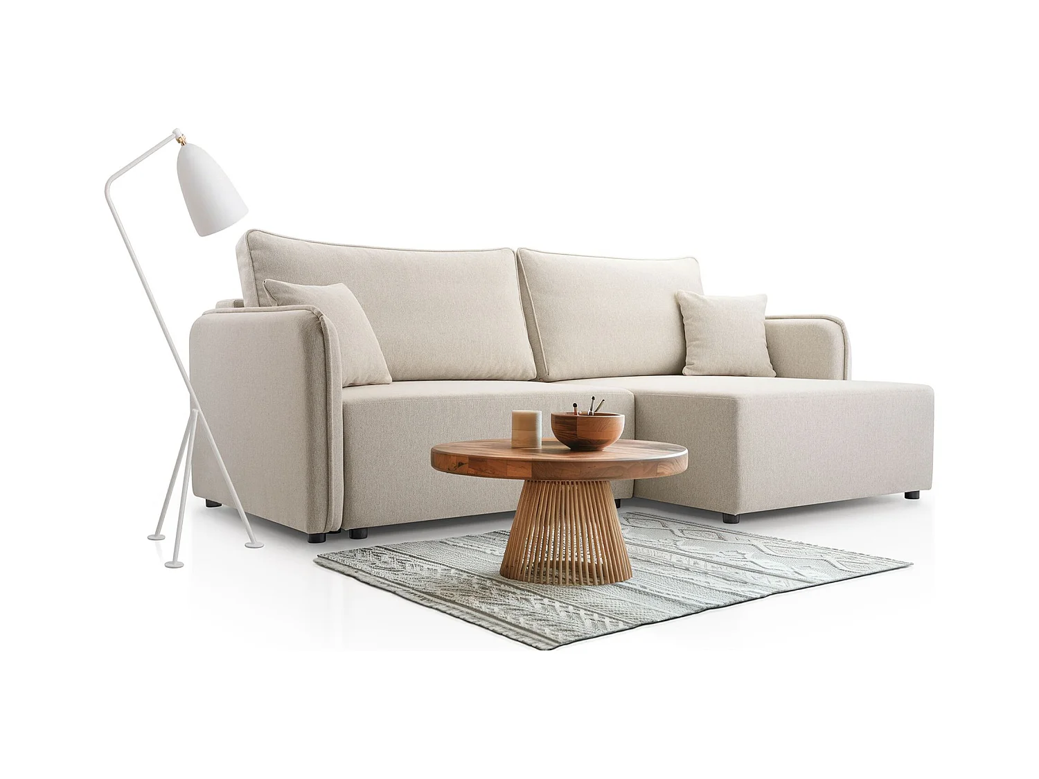 Canapé d'angle convertible – beige clair – côté droit – KASSIAN