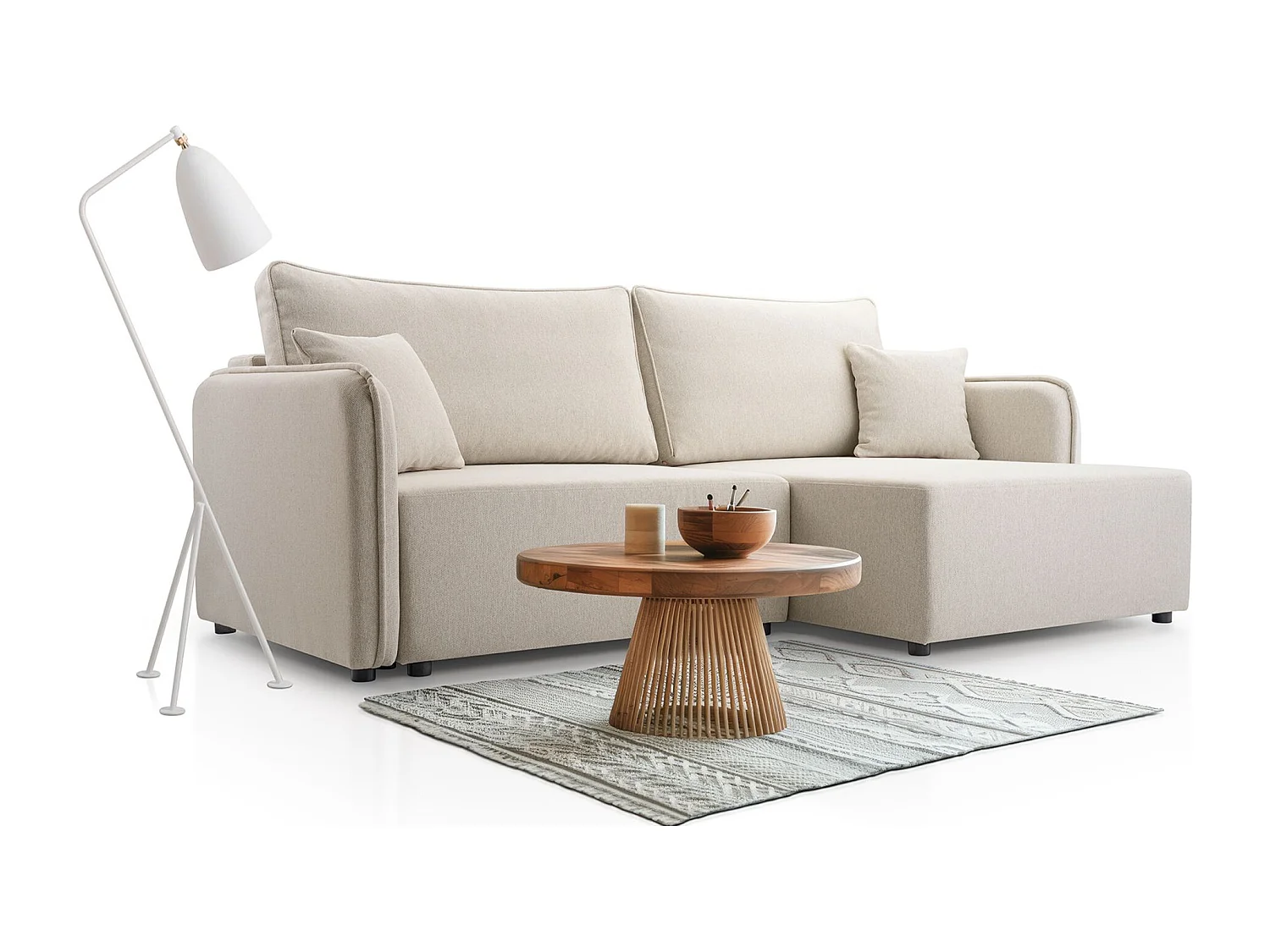 Canapé d'angle convertible – beige clair – côté droit – KASSIAN