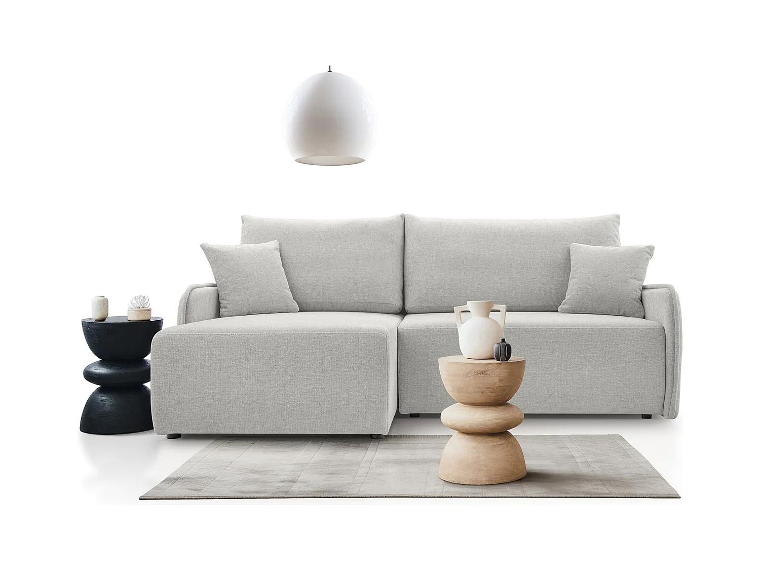 Ecksofa mit Schlaffunktion - Chenille - graubeige - links - NETARRO