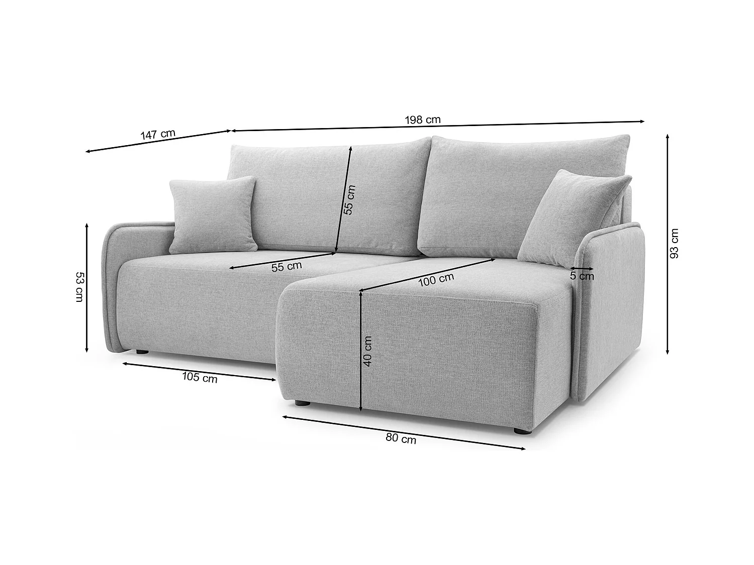 Ecksofa mit Schlaffunktion - Chenille - graubeige - links - NETARRO