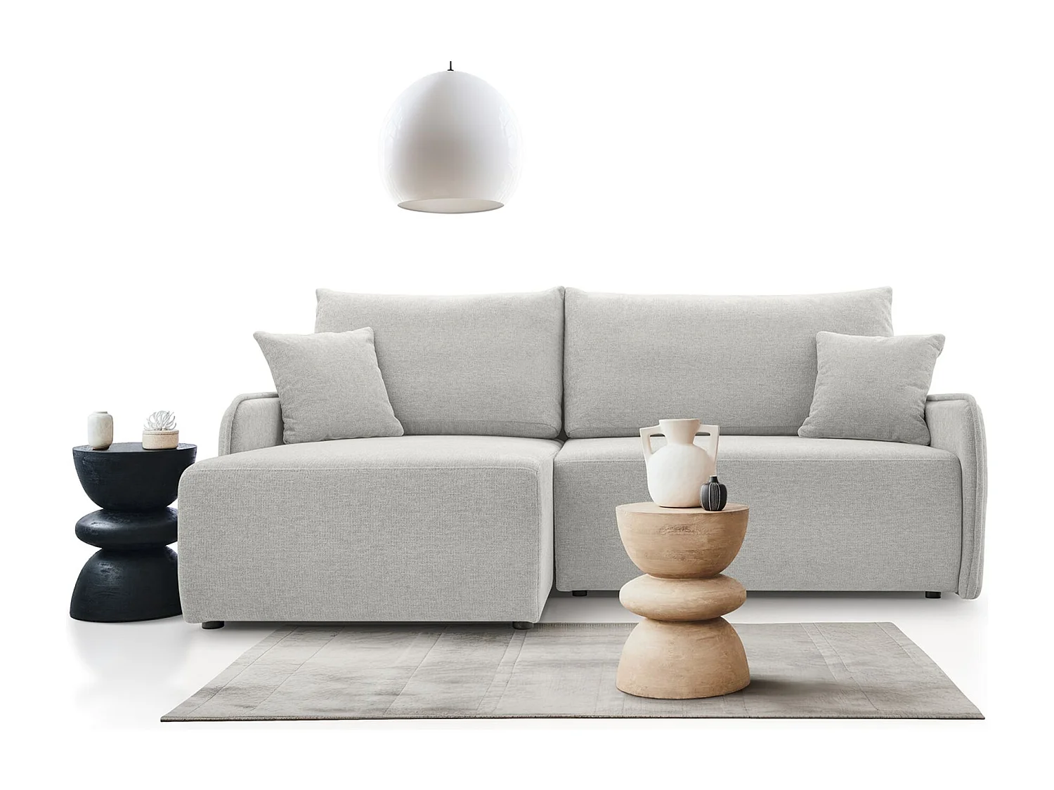 Ecksofa mit Schlaffunktion - Chenille - graubeige - links - NETARRO