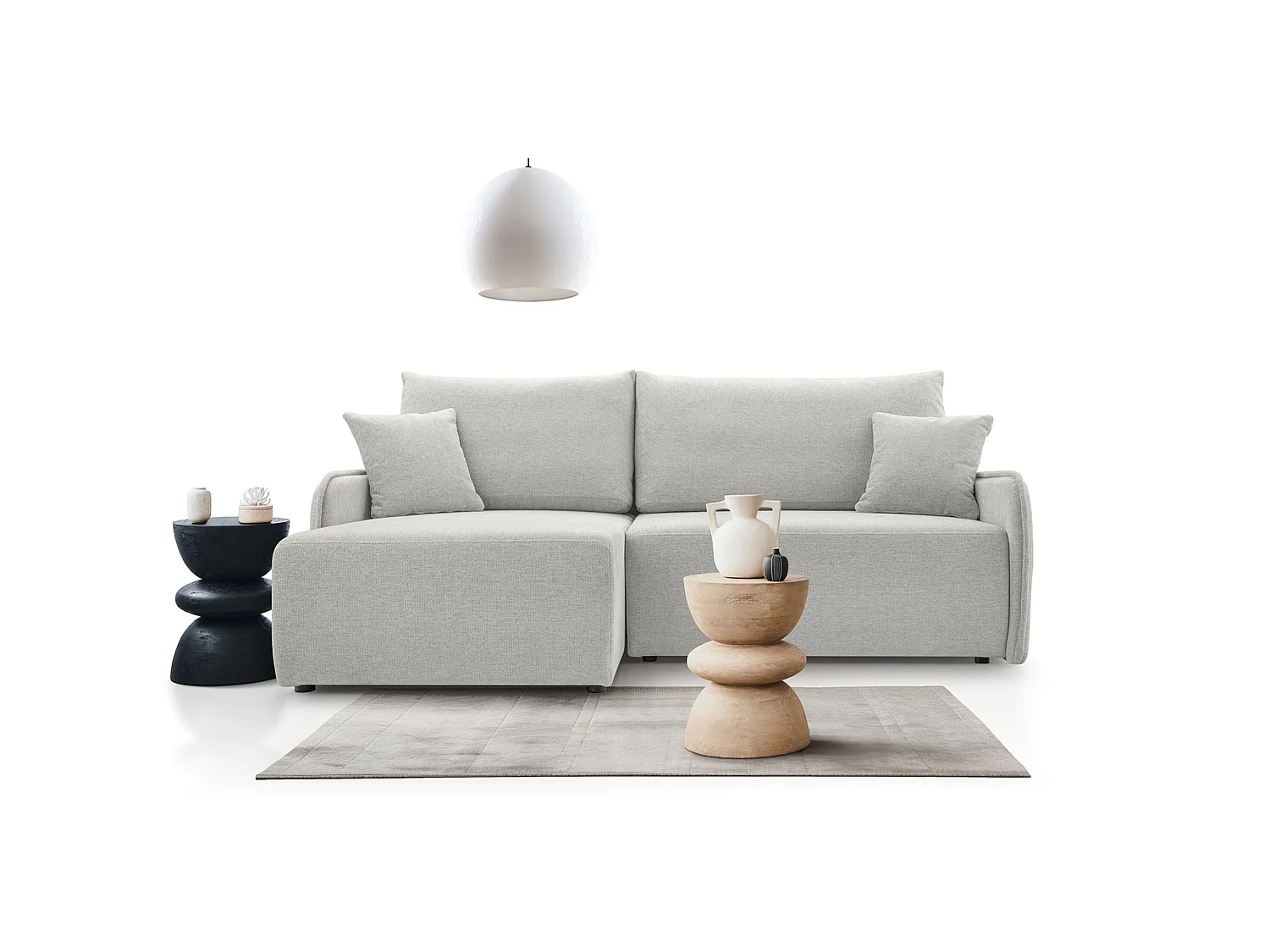 Canapé d'angle convertible 3 places en tissu chenille beige