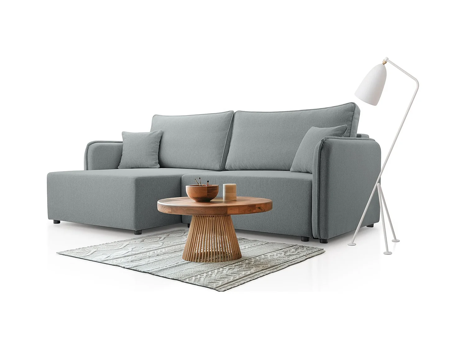 Ecksofa mit Schlaffunktion - Bettkasten - hellgrau - links - KASSIAN