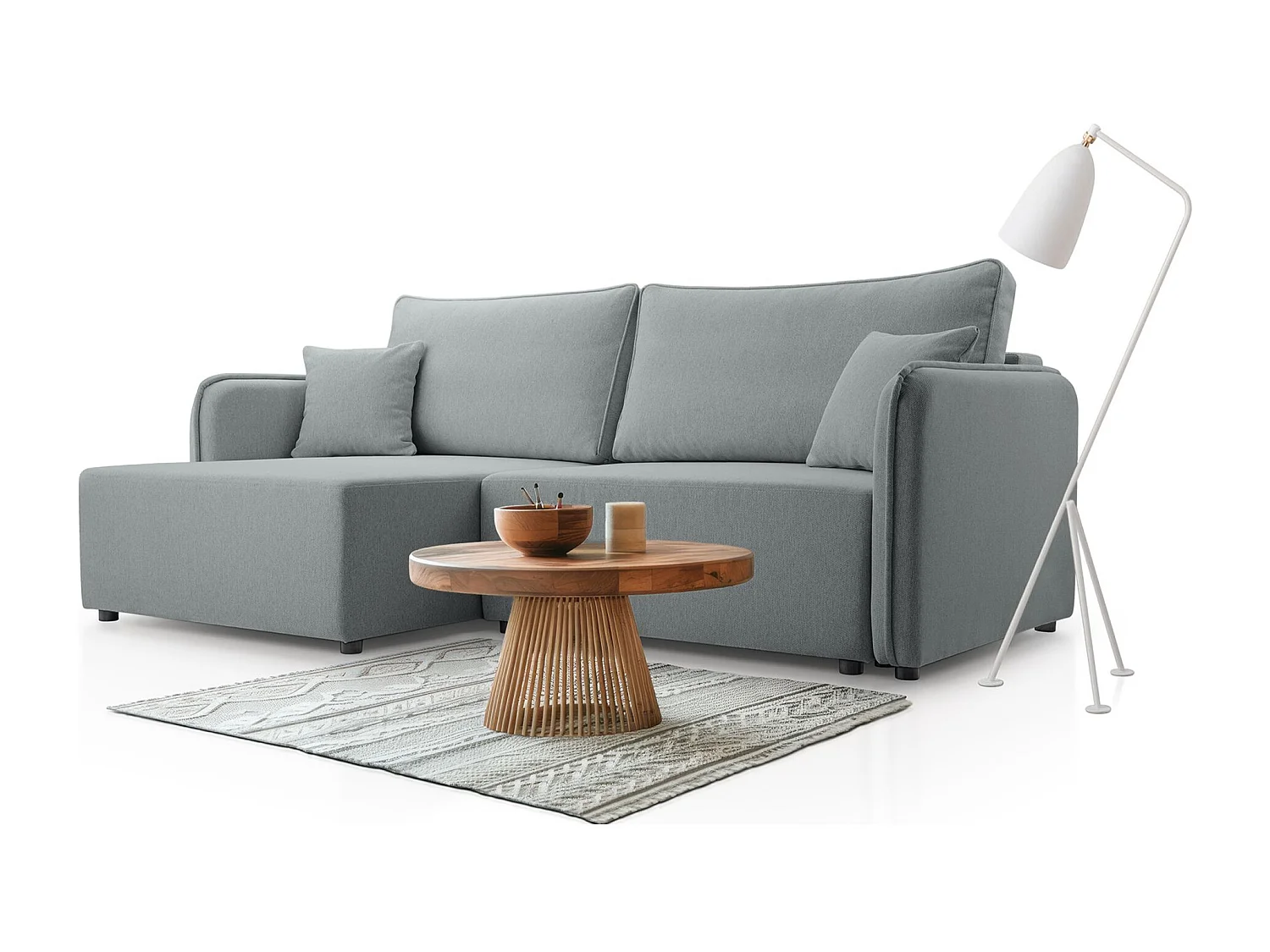 Canapé d'angle convertible – gris clair – côté gauche – KASSIAN