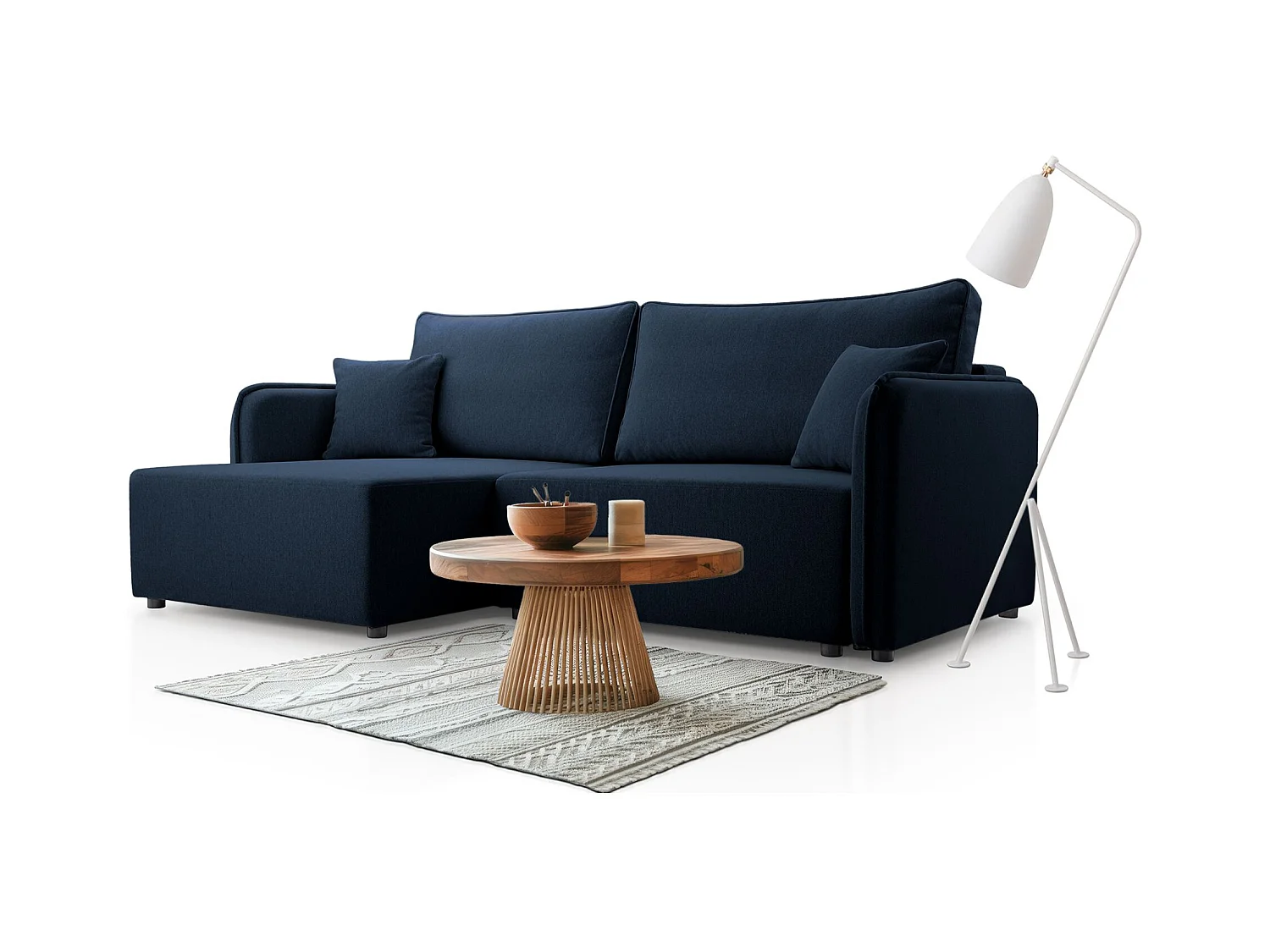 Canapé d'angle convertible – bleu marine – côté gauche – KASSIAN