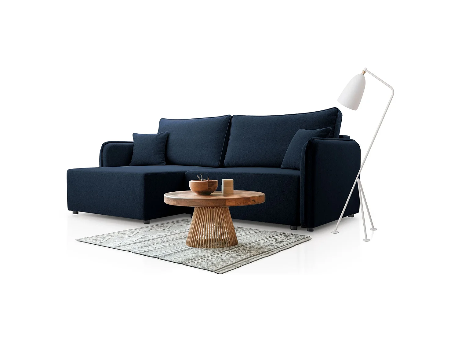 Canapé d'angle convertible 3 places en tissu bleu KASSIAN