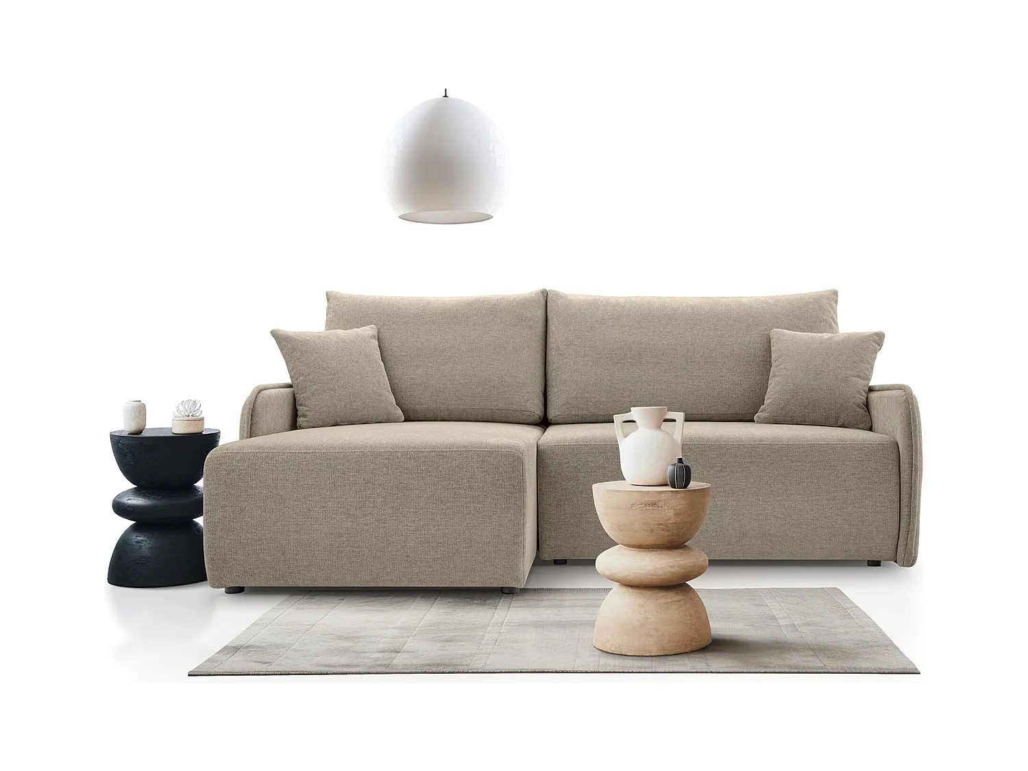 Canapé d'angle convertible – en tissu chenille beige foncé – côté gauche – NETARRO