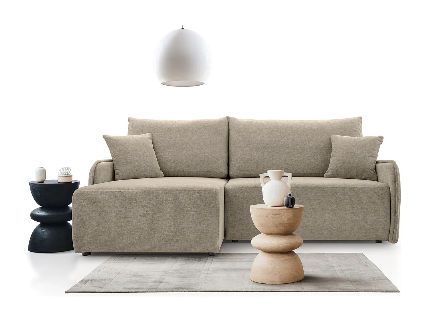 Ecksofa mit Schlaffunktion - Chenille - dunkelbeige - links - NETARRO