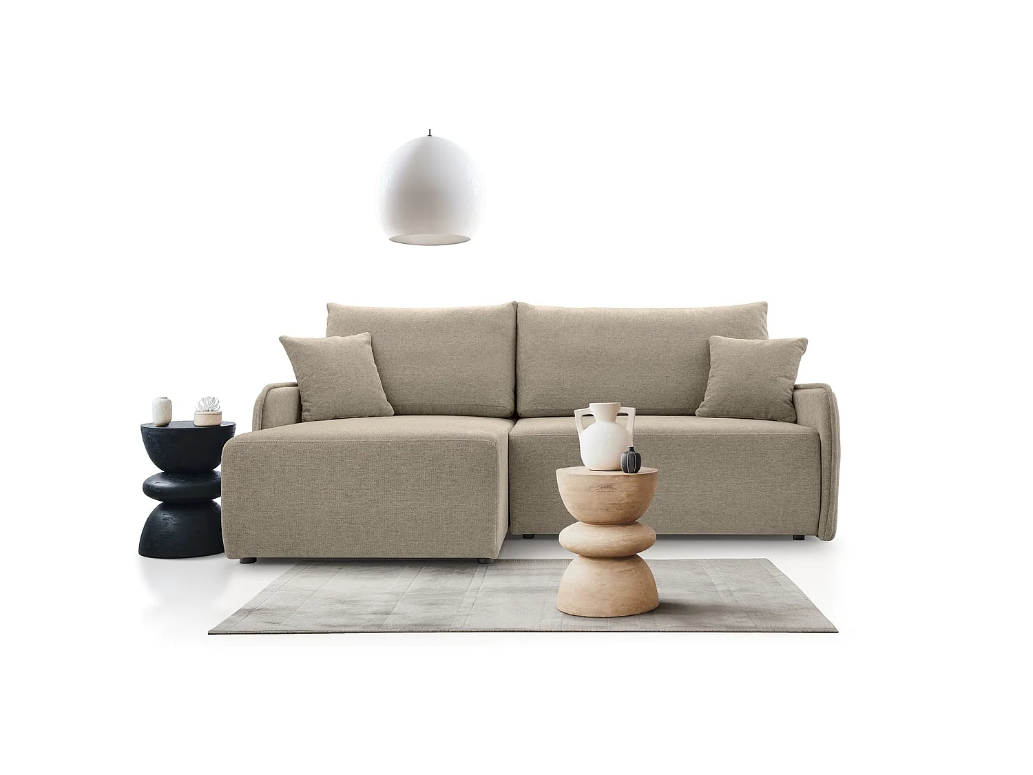 Canapé d'angle convertible 3 places en tissu chenille beige NETARRO