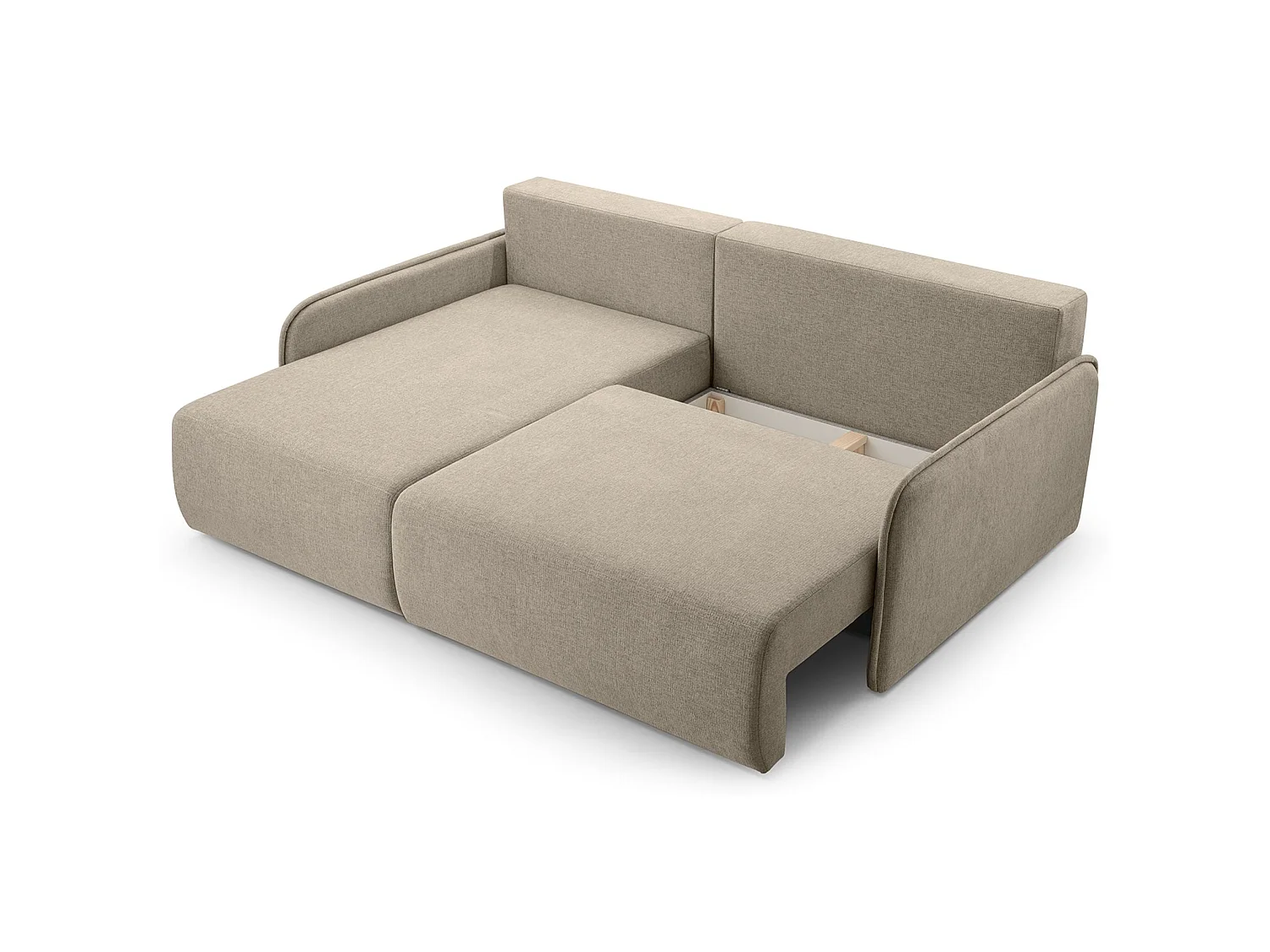 Canapé d'angle convertible 3 places en tissu chenille beige NETARRO