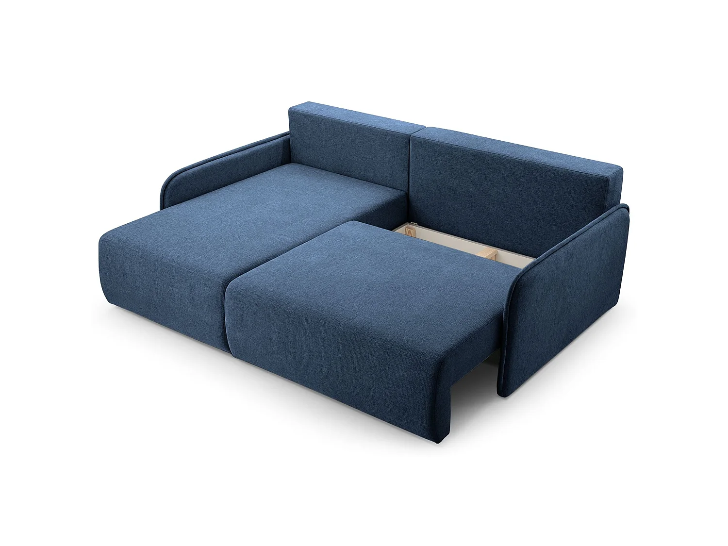 Canapé d'angle convertible 3 places en tissu chenille bleu