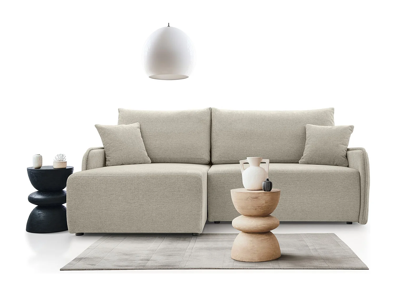 Hoekbank – in beige chenillestof – linkerzijde – NETARRO