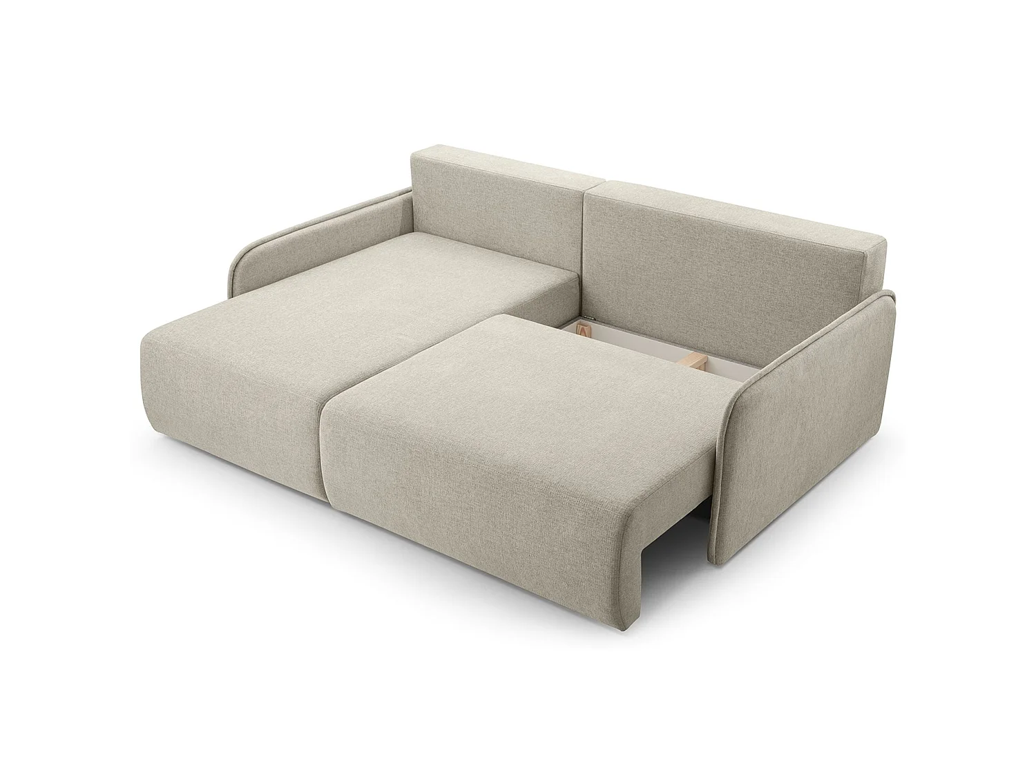 Canapé d'angle convertible 3 places en tissu chenille beige