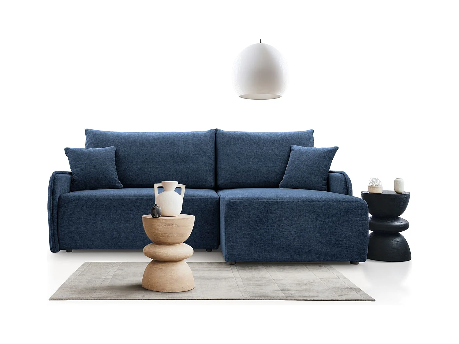 Canapé d'angle convertible – en tissu chenille bleu marine – côté droit – NETARRO