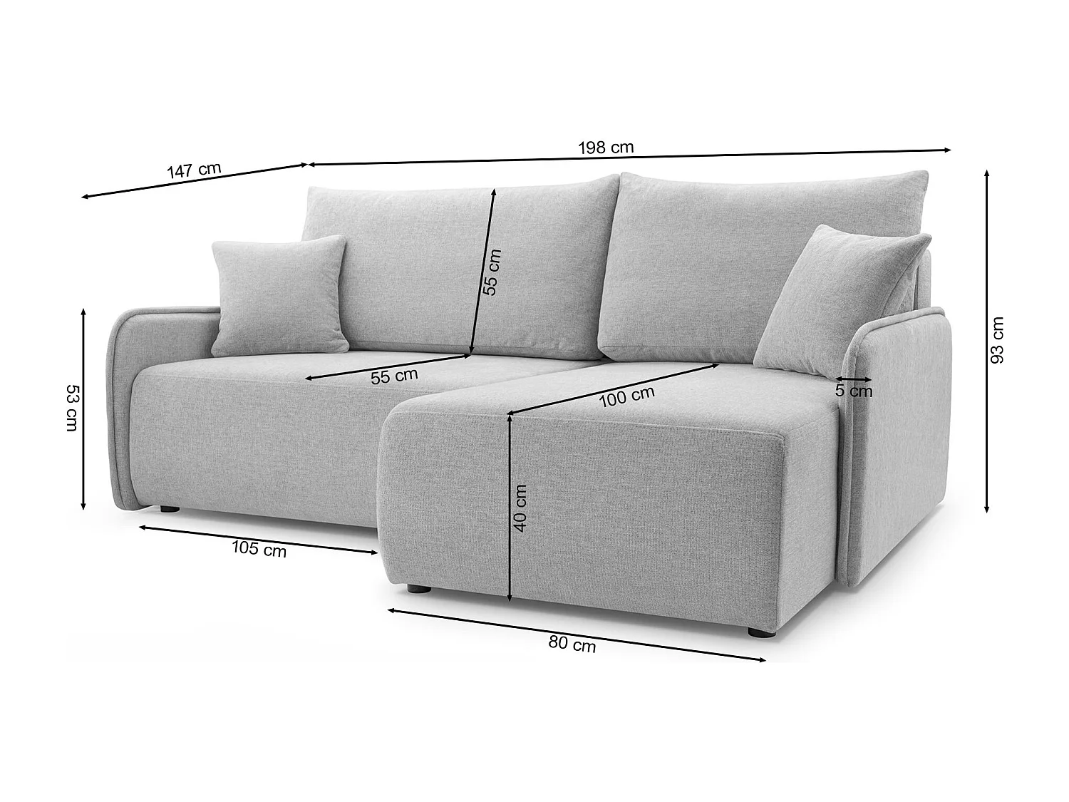 Canapé d'angle convertible – en tissu chenille bleu marine – côté droit – NETARRO