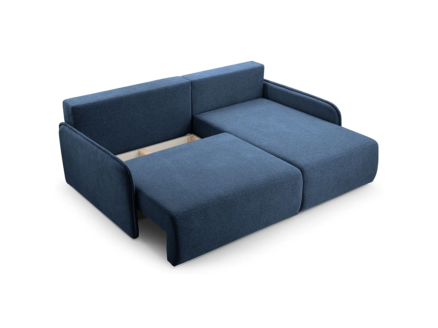Canapé d'angle convertible 3 places en tissu chenille bleu