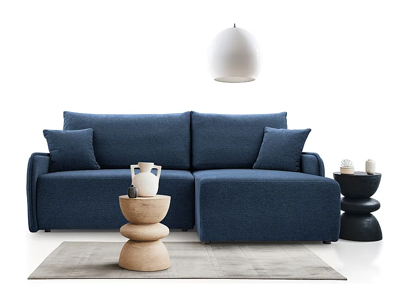 Canapé d'angle convertible – en tissu chenille bleu marine – côté droit – NETARRO
