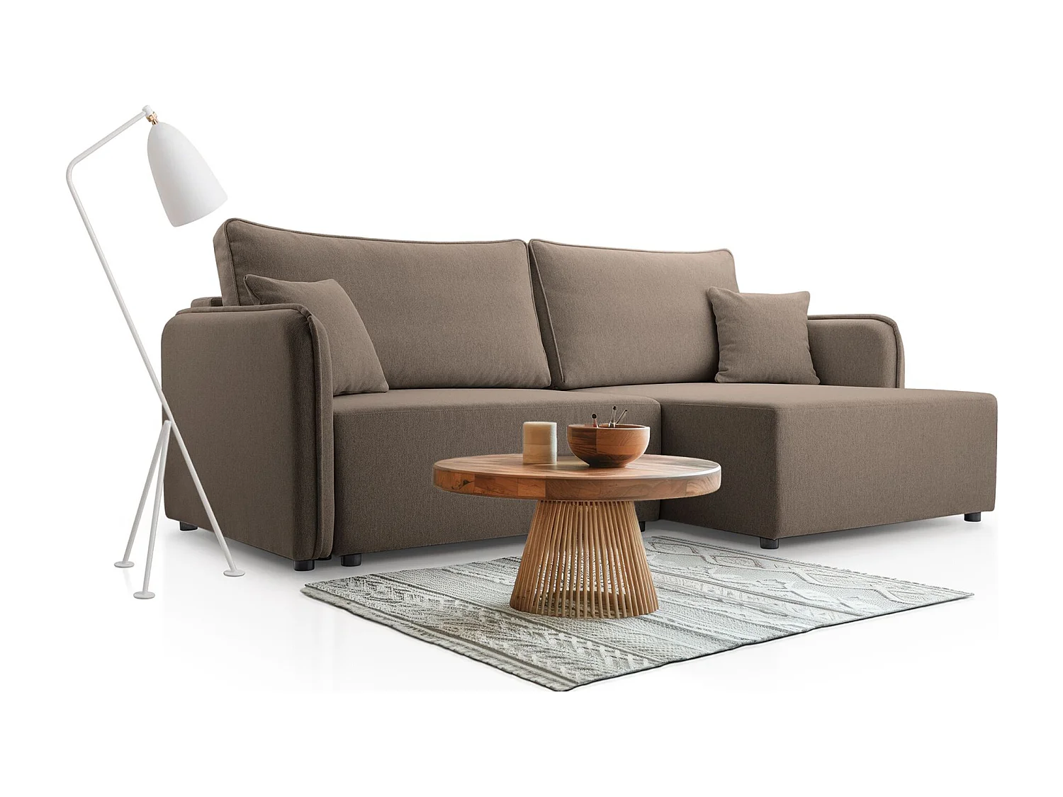 Ecksofa mit Schlaffunktion - Bettkasten - hellbraun - rechts - KASSIAN