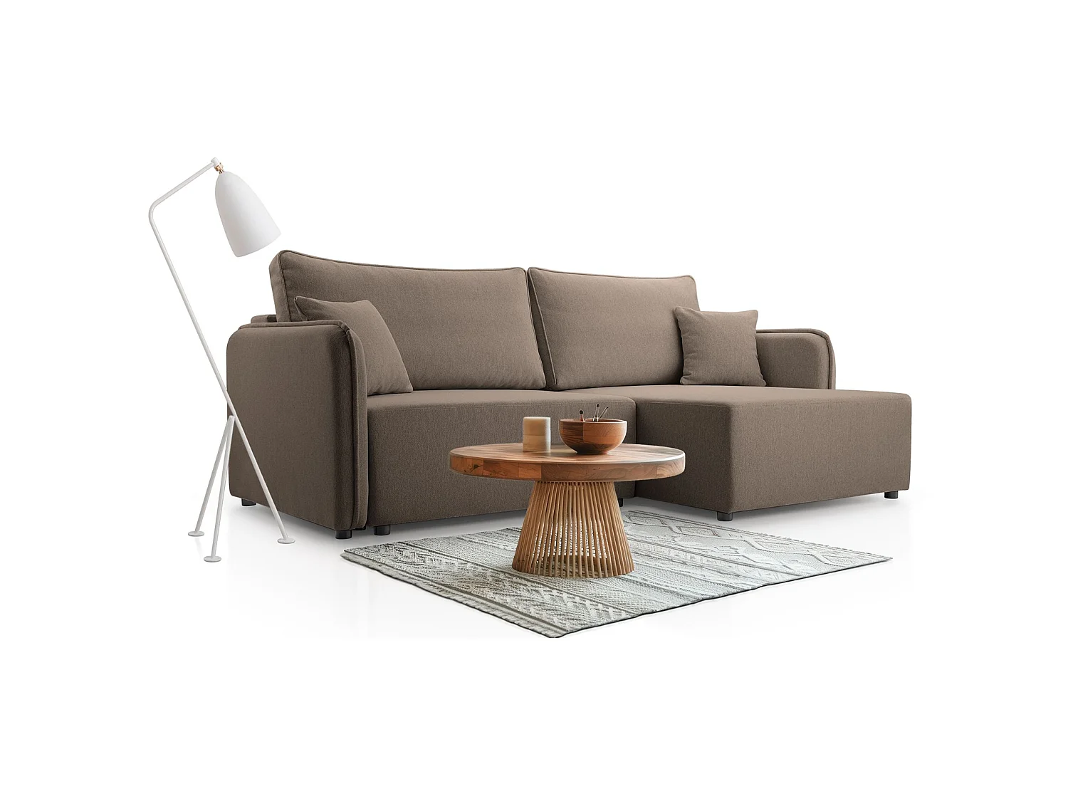 Canapé d'angle convertible 3 places en tissu marron KASSIAN