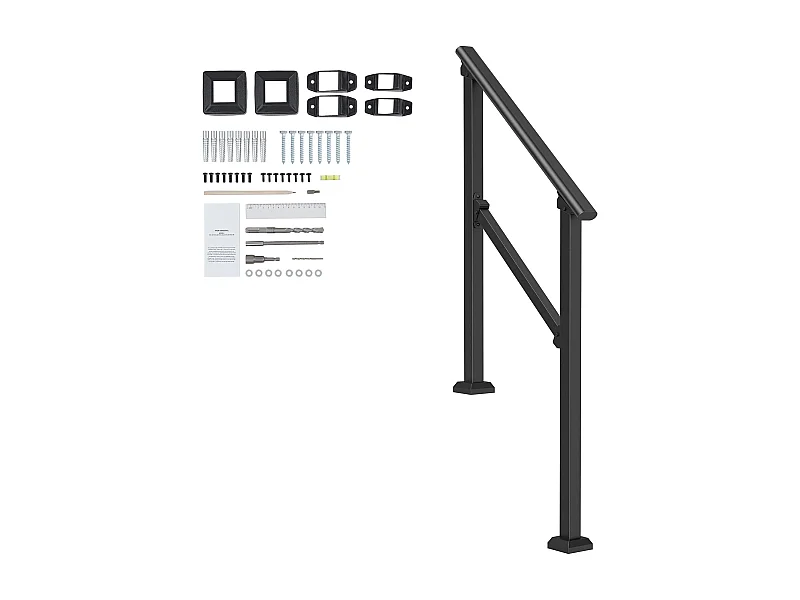 Main Courante, SucceBuy Rampes 2-3 pour Personnes Âgées, Porche, Terrasse, Tube Carré Noir pour Marches Extérieures