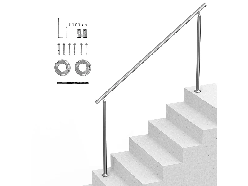 Main Courante, SucceBuy Rampes pour Marches Extérieures, Escalier pour Seniors, Porche, Terrasse, 180 cm