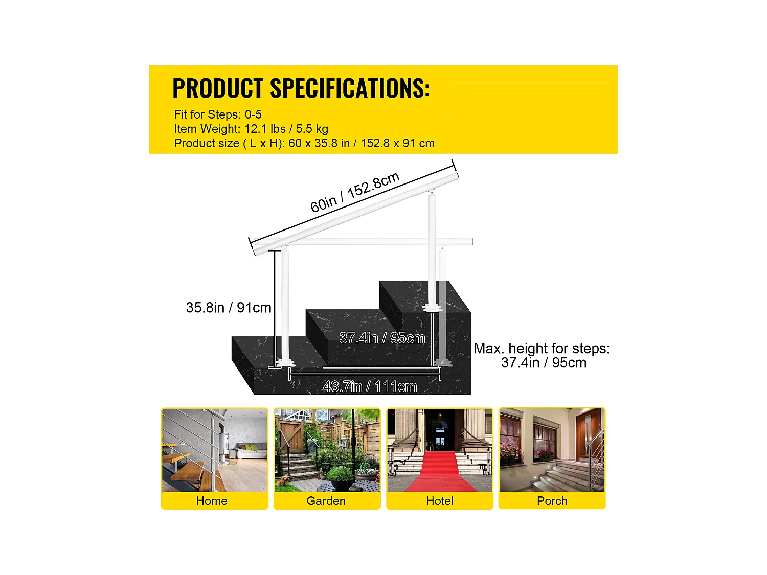 Handlauf, SucceBuy Aluminium-Handlauf für Außentreppen, Passend für 0–5 Stufen, Installationssatz